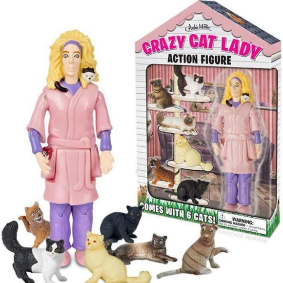 Archie McPhee Crazy Cat Lady Action Figure with 6 Cats NIB - Picture 1 of 9